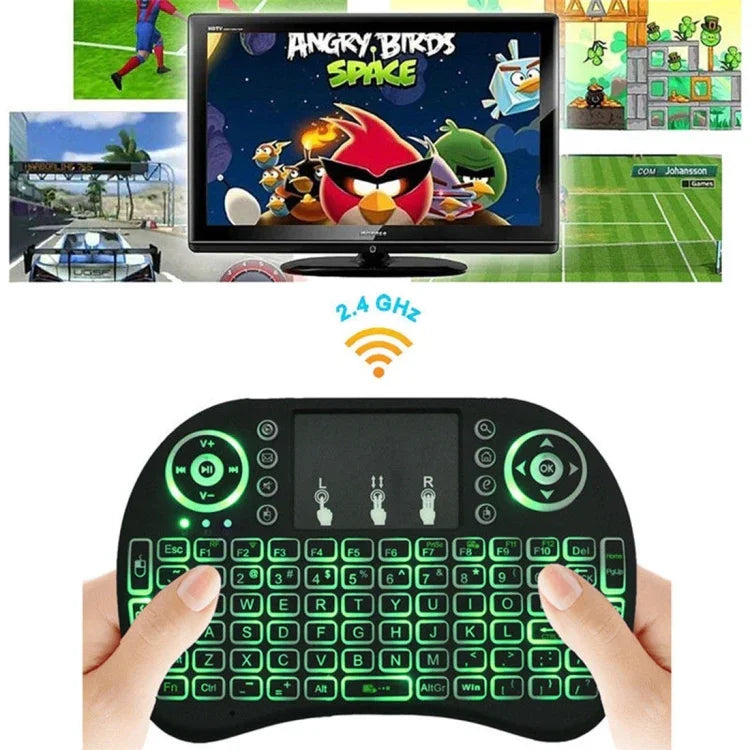 Idioma suportado: Russo Teclado retroiluminado i8 Air Mouse sem fios com touchpad para Android TV Box & Smart TV & PC Tablet & Xbox360 & PS3 & HTPC/IPTV, Russo