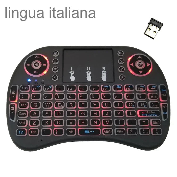 Idioma suportado: Italiano Teclado retroiluminado i8 Air Mouse sem fios com touchpad para Android TV Box & Smart TV & PC Tablet & Xbox360 & PS3 & HTPC/IPTV, Italiano