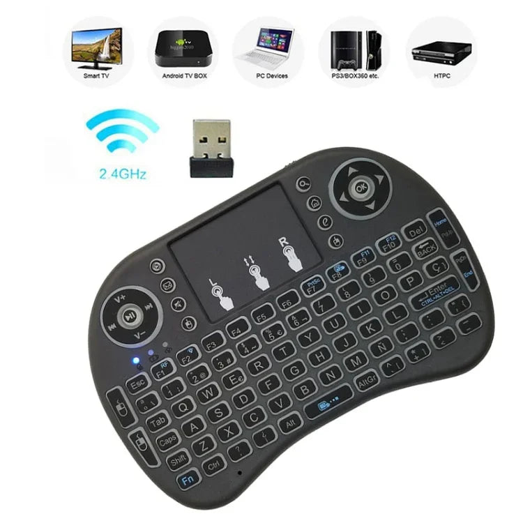 Idioma Suportado: Espanhol Teclado Sem Fios i8 Air Mouse com Touchpad para Android TV Box & Smart TV & PC Tablet & Xbox360 & PS3 & HTPC/IPTV, Espanhol