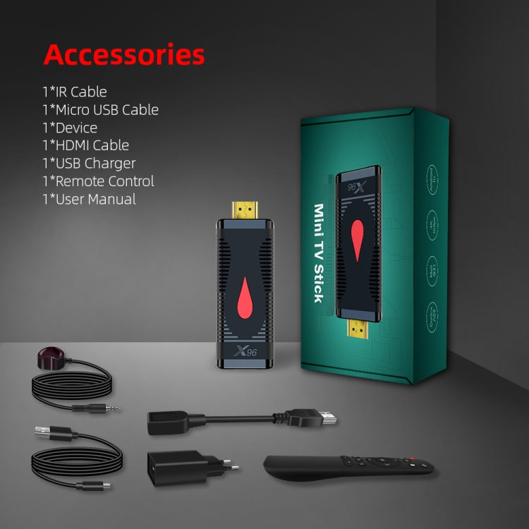 X96 S400 Android 10.0 Mini TV Stick, Allwinner H313 Quad Core ARM Cortex A53, 2GB + 16GB, Suporte WiFi, HDMI, Cartão TF, USB, 2GB+16GB