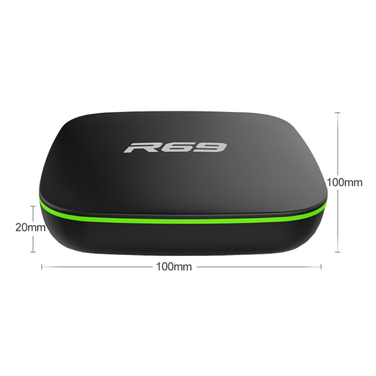 R69 1080P HD Smart TV BOX Android 4.4 Media Player com Comando à Distância, Quad Core Allwinner H3, RAM: 1GB, ROM: 8GB, WiFi 2.4G, LAN, Ficha UE, 1GB+8GB