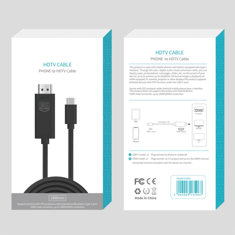 UC506 Cabo USB-C / Tipo-C para HDMI 2K 60Hz HDTV, UC506