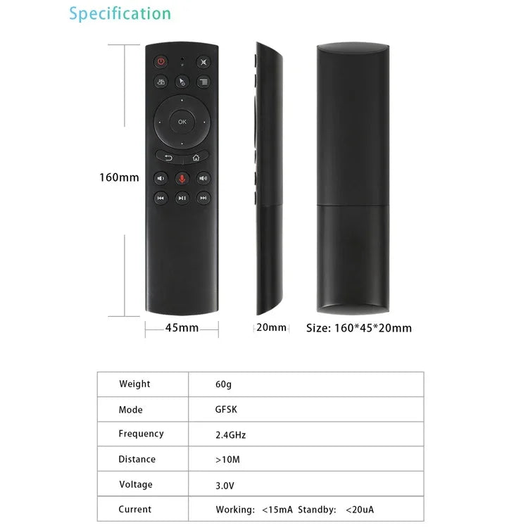 Comando G20S 2.4G Air Mouse com Entrada de Voz Fidelity, Aprendizagem IR e Giroscópio de 6 Eixos para PC, Android TV Box, Portátil e Projetor, G20S