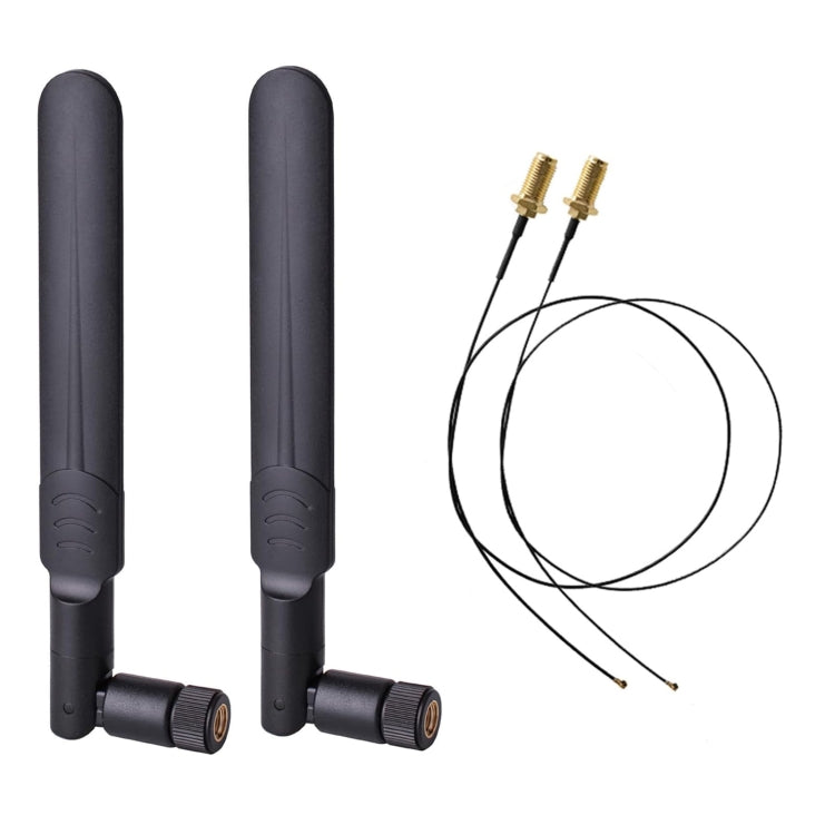 2 x Antena WiFi RP-SMA Macho de Banda Dupla 2.4GHz 5GHz 6dBi + 2 x Cabo Pigtail RP-SMA IPEX MHF4 35CM para Cartão WiFi WLAN M.2 NGFF, Antena 6dBi + Cabo RP-SMA