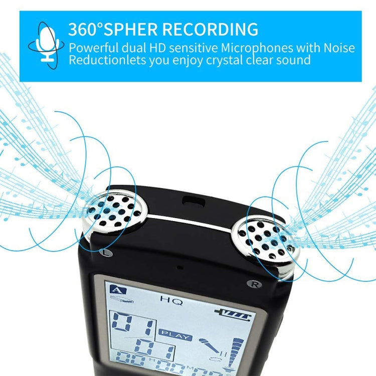 Gravador Digital de Voz com Ecrã Monocromático T60, Redução de Ruído HD, 16G, Suporta Formatos MP3 / WAV, 16G