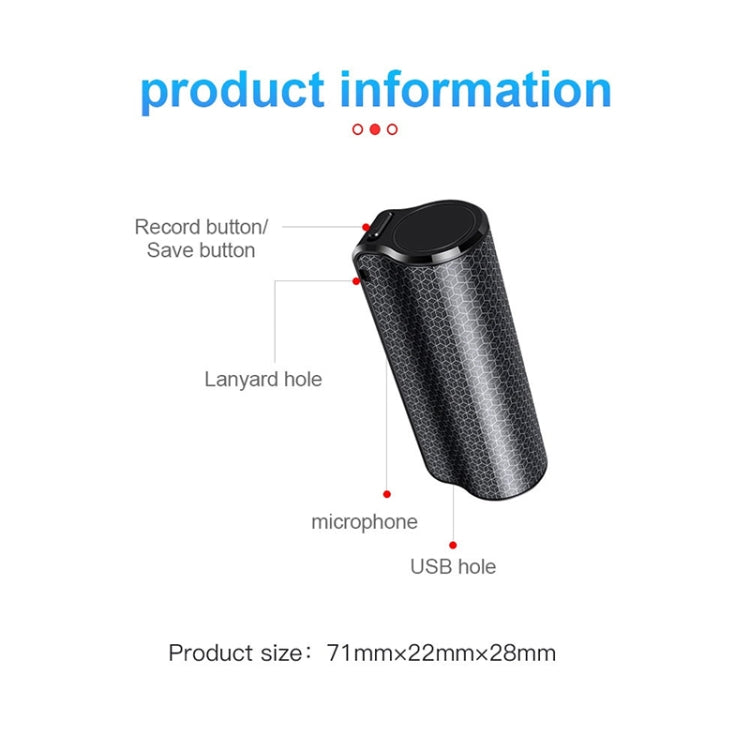 Caneta de gravação de voz com controlo por voz, redução de ruído HD inteligente Q70, 8GB