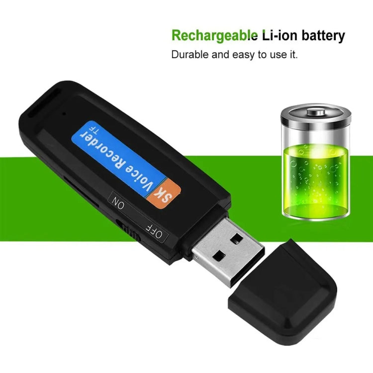 Gravador de voz portátil USB U-Disk recarregável SK001, sem memória, sem memória