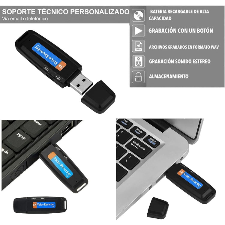 Gravador de voz portátil USB U-Disk recarregável SK001, sem memória, sem memória
