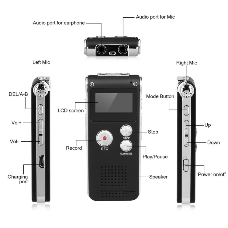 Caneta de gravação de voz HD com redução de ruído inteligente SK012, preta, 32GB