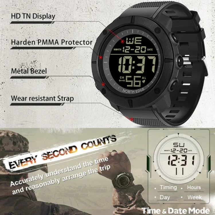 Relógio Digital Inteligente Masculino TANK North Edge, Profissional, Militar, para Desporto ao Ar Livre, à Prova de Água, para Corrida e Natação, TANK North Edge
