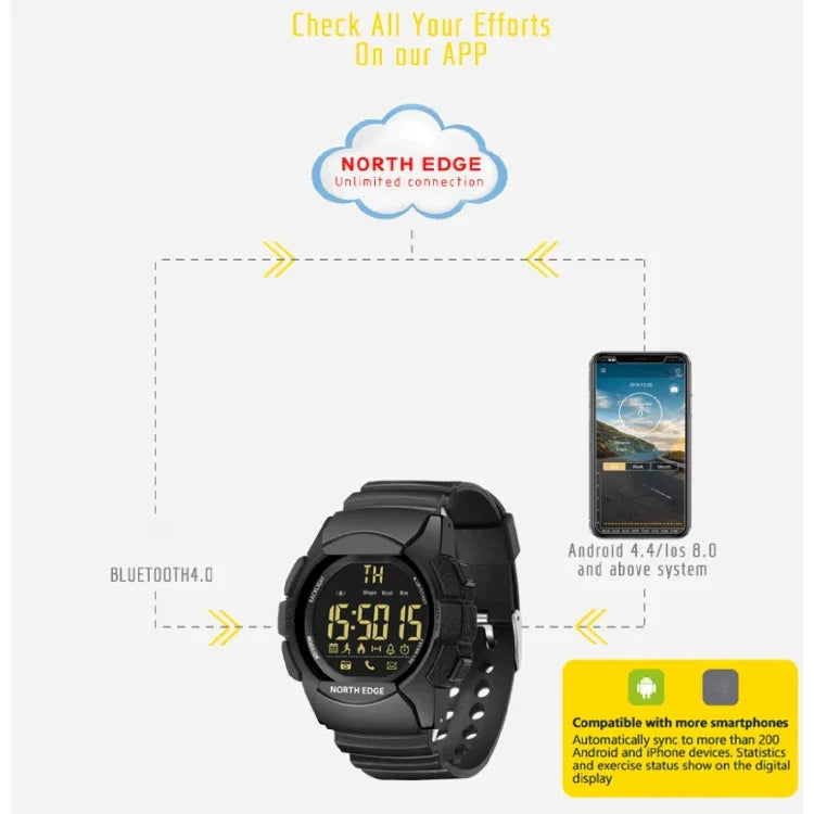 Relógio Inteligente Bluetooth Multi-funções NORTH EDGE AK com Retroiluminação LED, Suporta Lembrete de Chamadas Recebidas, Cronómetro Inteligente, Lembrete de Informações, AK