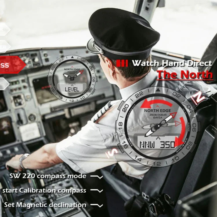 North Edge GAVIA Relógio Digital Inteligente Masculino para Desporto ao Ar Livre, à Prova de Água 50m, Relógio de Mergulho, Suporta Barómetro e Podómetro, GAVIA