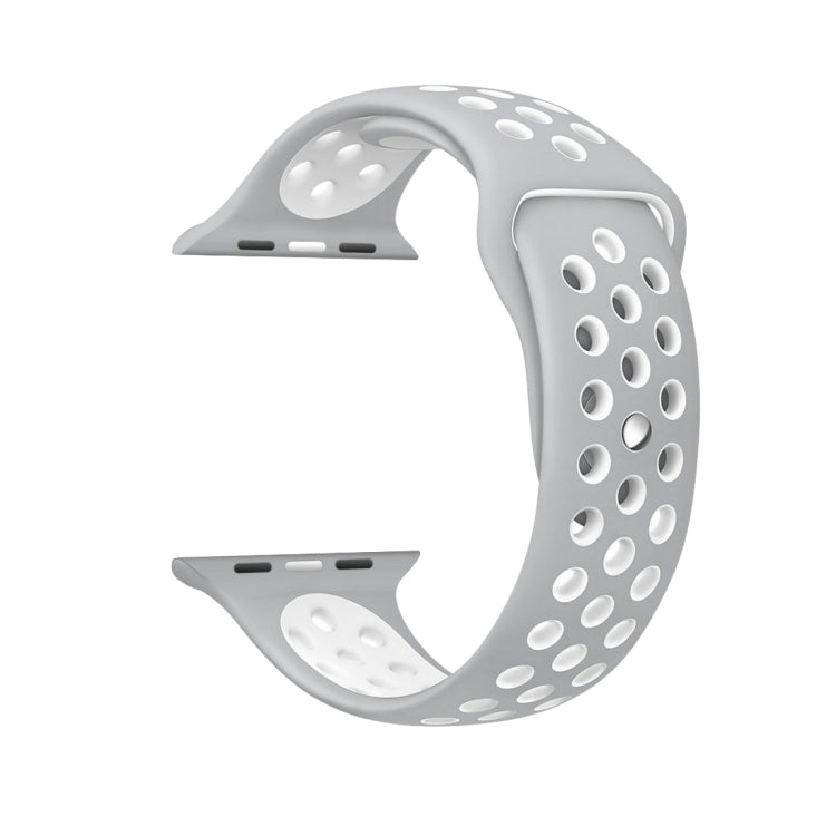 Para Apple Watch Série 10 42mm / 9&8&7 41mm / SE 3&SE 2&6&SE&5&4 40mm / 3&2&1 38mm Pulseira de Silicone Desportiva Clássica e Elegante (Cinza Branco), WA1230A, WA1230B, WA1230BG, WA1230BH, WA1230BL, WA1230BM, WA1230BR, WA1230BY, WA1230C, WA1230D, WA1230DW