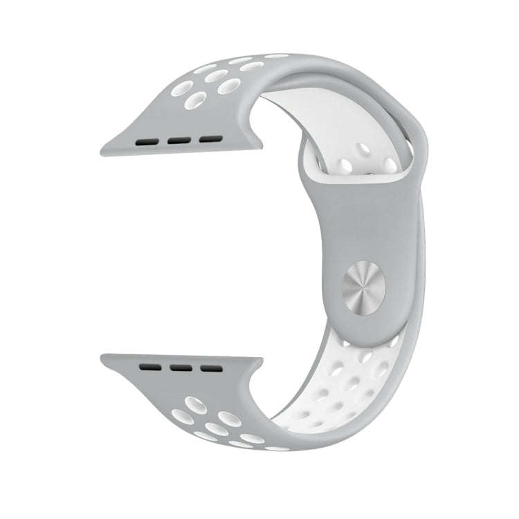 Para Apple Watch Série 10 42mm / 9&8&7 41mm / SE 3&SE 2&6&SE&5&4 40mm / 3&2&1 38mm Pulseira de Silicone Desportiva Clássica e Elegante (Cinza Branco), WA1230A, WA1230B, WA1230BG, WA1230BH, WA1230BL, WA1230BM, WA1230BR, WA1230BY, WA1230C, WA1230D, WA1230DW