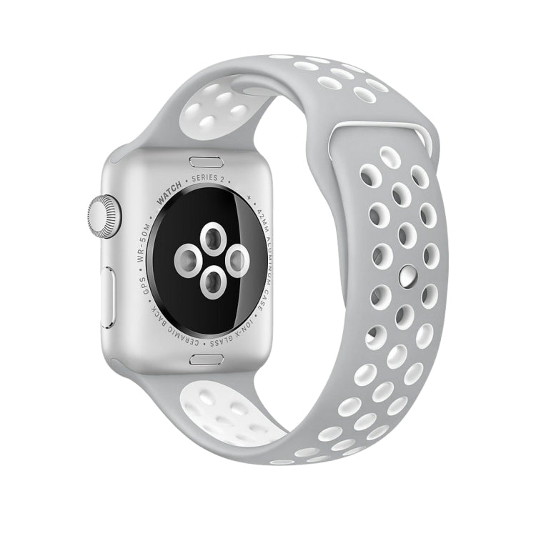 Para Apple Watch Série 10 42mm / 9&8&7 41mm / SE 3&SE 2&6&SE&5&4 40mm / 3&2&1 38mm Pulseira de Silicone Desportiva Clássica e Elegante (Cinza Branco), WA1230A, WA1230B, WA1230BG, WA1230BH, WA1230BL, WA1230BM, WA1230BR, WA1230BY, WA1230C, WA1230D, WA1230DW