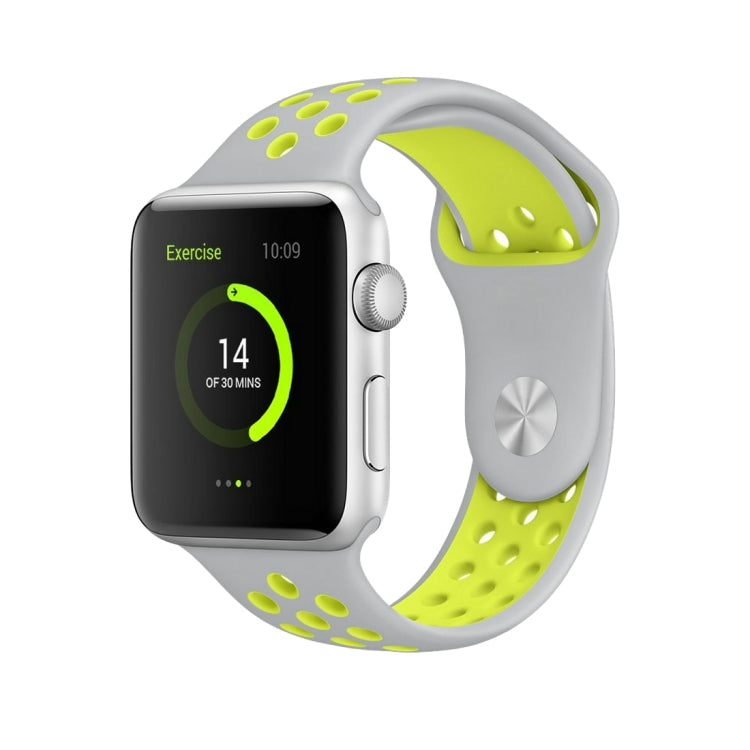 Para Apple Watch Série 10 42mm / 9&8&7 41mm / SE 3&SE 2&6&SE&5&4 40mm / 3&2&1 38mm Pulseira de Silicone Desportiva Clássica e Elegante (Cinza Branco), WA1230A, WA1230B, WA1230BG, WA1230BH, WA1230BL, WA1230BM, WA1230BR, WA1230BY, WA1230C, WA1230D, WA1230DW