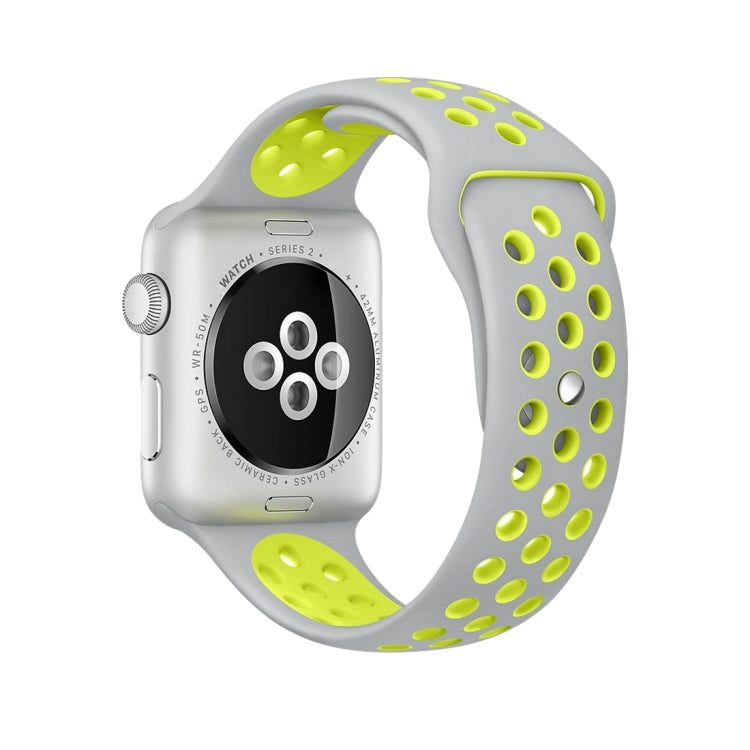 Para Apple Watch Série 10 42mm / 9&8&7 41mm / SE 3&SE 2&6&SE&5&4 40mm / 3&2&1 38mm Pulseira de Silicone Desportiva Clássica e Elegante (Cinza Branco), WA1230A, WA1230B, WA1230BG, WA1230BH, WA1230BL, WA1230BM, WA1230BR, WA1230BY, WA1230C, WA1230D, WA1230DW
