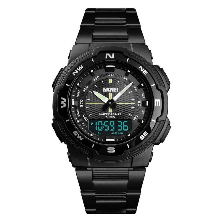 SKMEI 1370 Relógio Digital Masculino Multifuncional para Desporto ao Ar Livre, Noctilucente, à Prova de Água, Aço Inoxidável, SKMEI 1370