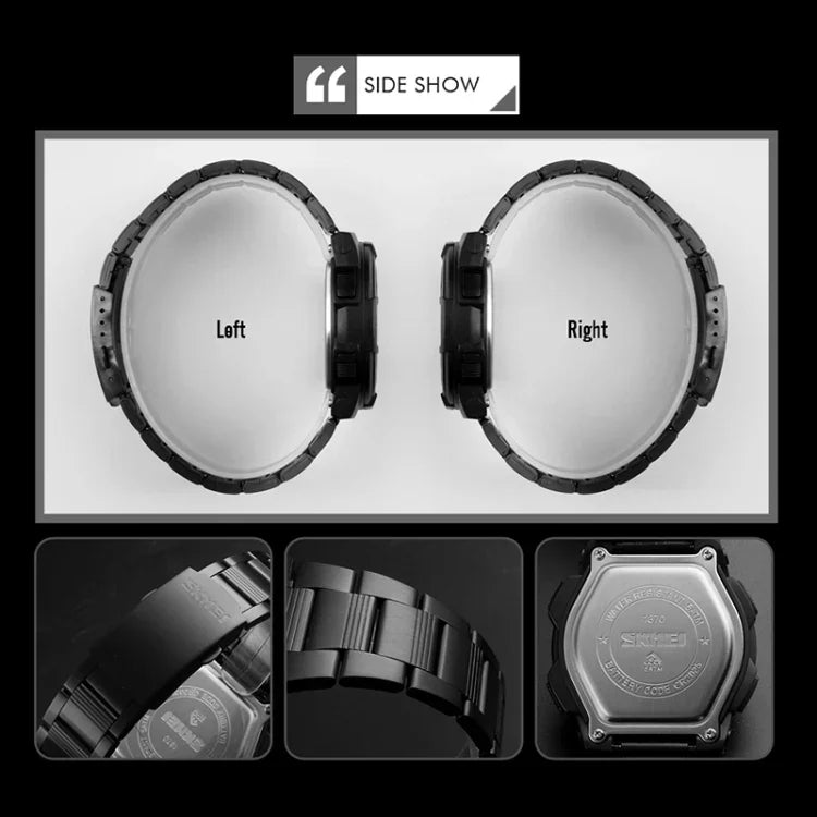 SKMEI 1370 Relógio Digital Masculino Multifuncional para Desporto ao Ar Livre, Noctilucente, à Prova de Água, Aço Inoxidável, SKMEI 1370
