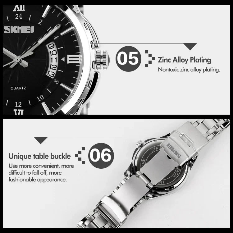 SKMEI 9069 Relógio de Pulso Quartz Multifuncional para Moda e Negócios ao Ar Livre, à Prova de Água, Caixa Dourada Intervalar