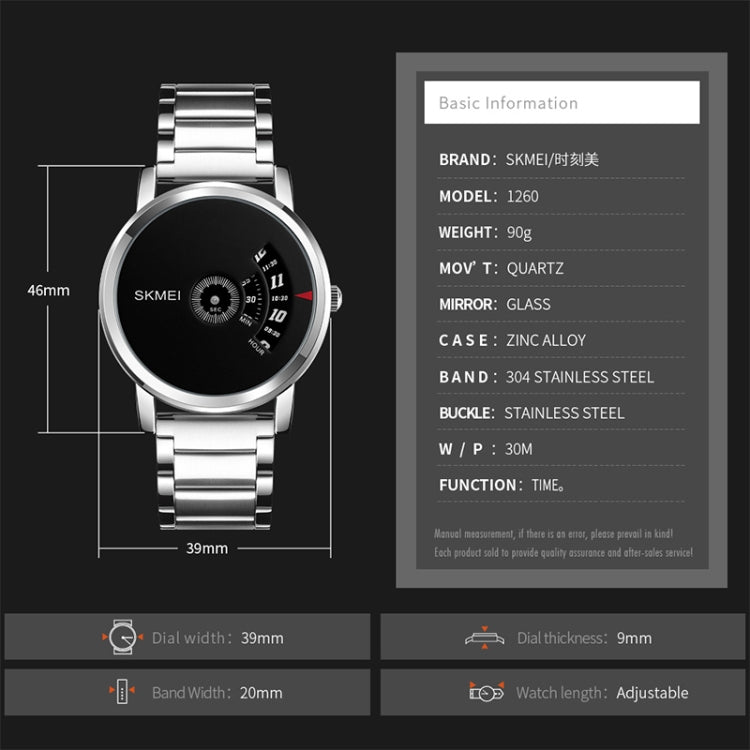 SKMEI 1260 Relógio de Pulso de Quartzo Criativo de Moda com Ponteiro, à Prova de Água 30m com Bracelete em Aço Inoxidável