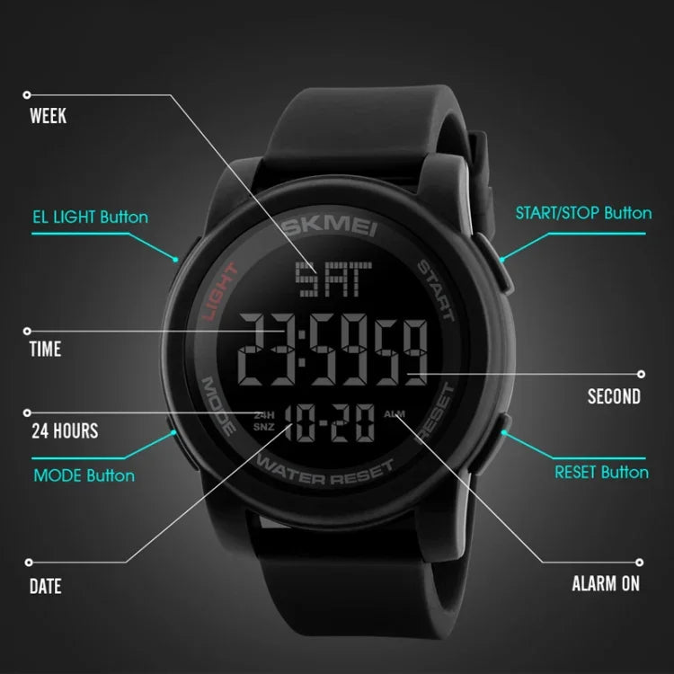 SKMEI 1257 Relógio Digital Desportivo Masculino de Moda para Exterior, à Prova de Água 50m