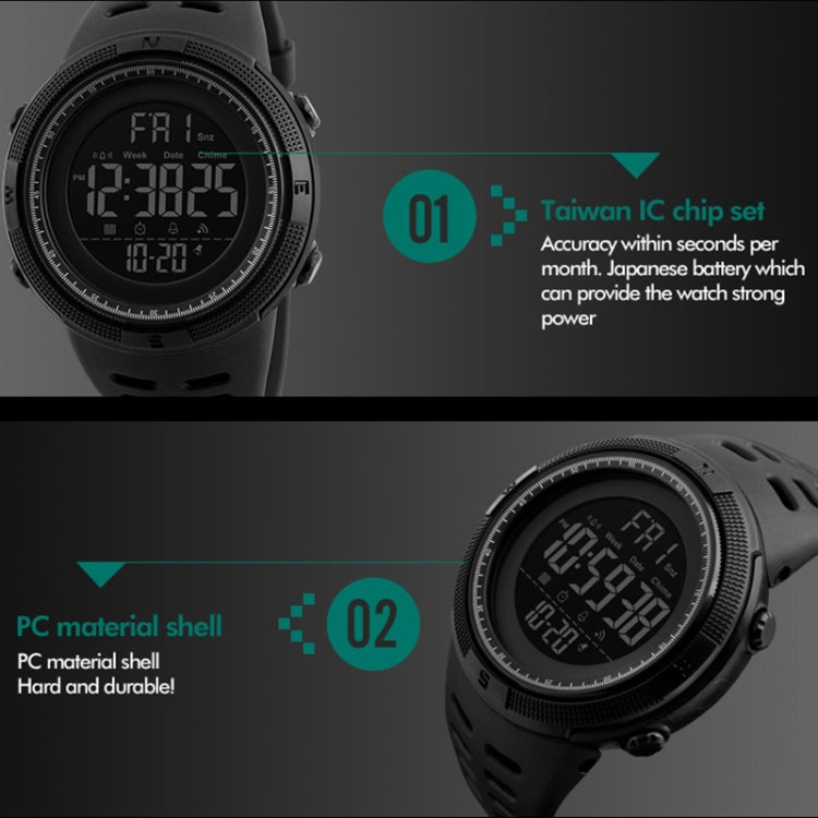 SKMEI 1251 Relógio Digital Desportivo Masculino de Moda para Exterior, à Prova de Água 50m com Bracelete em PU