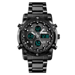 SKMEI 1389 Relógio Digital Multifuncional Masculino para Negócios, Relógio de Pulso com Mostrador Grande, à Prova de Água 30m, com Bracelete em Aço Inoxidável, 1389 Prateado, 1389 Preto, 1389 Azul