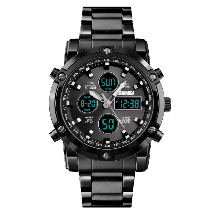SKMEI 1389 Relógio Digital Multifuncional Masculino para Negócios, Relógio de Pulso com Mostrador Grande, à Prova de Água 30m, com Bracelete em Aço Inoxidável, 1389 Prateado, 1389 Preto, 1389 Azul