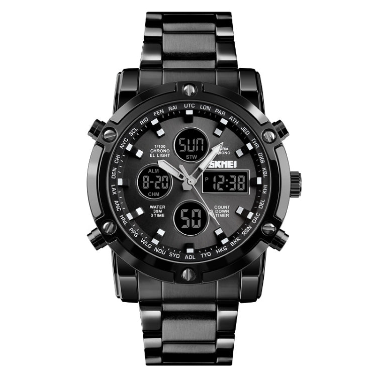 SKMEI 1389 Relógio Digital Multifuncional Masculino para Negócios, Relógio de Pulso com Mostrador Grande, à Prova de Água 30m, com Bracelete em Aço Inoxidável, 1389 Prateado, 1389 Preto, 1389 Azul