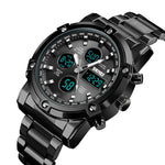 SKMEI 1389 Relógio Digital Multifuncional Masculino para Negócios, Relógio de Pulso com Mostrador Grande, à Prova de Água 30m, com Bracelete em Aço Inoxidável, 1389 Prateado, 1389 Preto, 1389 Azul