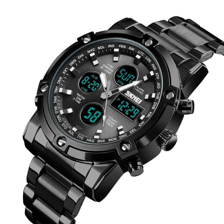 SKMEI 1389 Relógio Digital Multifuncional Masculino para Negócios, Relógio de Pulso com Mostrador Grande, à Prova de Água 30m, com Bracelete em Aço Inoxidável, 1389 Prateado, 1389 Preto, 1389 Azul