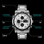 SKMEI 1389 Relógio Digital Multifuncional Masculino para Negócios, Relógio de Pulso com Mostrador Grande, à Prova de Água 30m, com Bracelete em Aço Inoxidável, 1389 Prateado, 1389 Preto, 1389 Azul