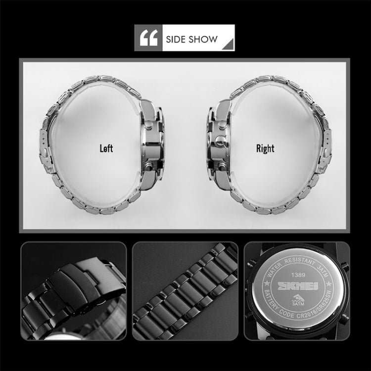SKMEI 1389 Relógio Digital Multifuncional Masculino para Negócios, Relógio de Pulso com Mostrador Grande, à Prova de Água 30m, com Bracelete em Aço Inoxidável, 1389 Prateado, 1389 Preto, 1389 Azul
