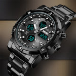 SKMEI 1389 Relógio Digital Multifuncional Masculino para Negócios, Relógio de Pulso com Mostrador Grande, à Prova de Água 30m, com Bracelete em Aço Inoxidável, 1389 Prateado, 1389 Preto, 1389 Azul