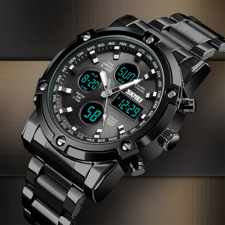 SKMEI 1389 Relógio Digital Multifuncional Masculino para Negócios, Relógio de Pulso com Mostrador Grande, à Prova de Água 30m, com Bracelete em Aço Inoxidável, 1389 Prateado, 1389 Preto, 1389 Azul