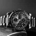 SKMEI 1389 Relógio Digital Multifuncional Masculino para Negócios, Relógio de Pulso com Mostrador Grande, à Prova de Água 30m, com Bracelete em Aço Inoxidável, 1389 Prateado, 1389 Preto, 1389 Azul