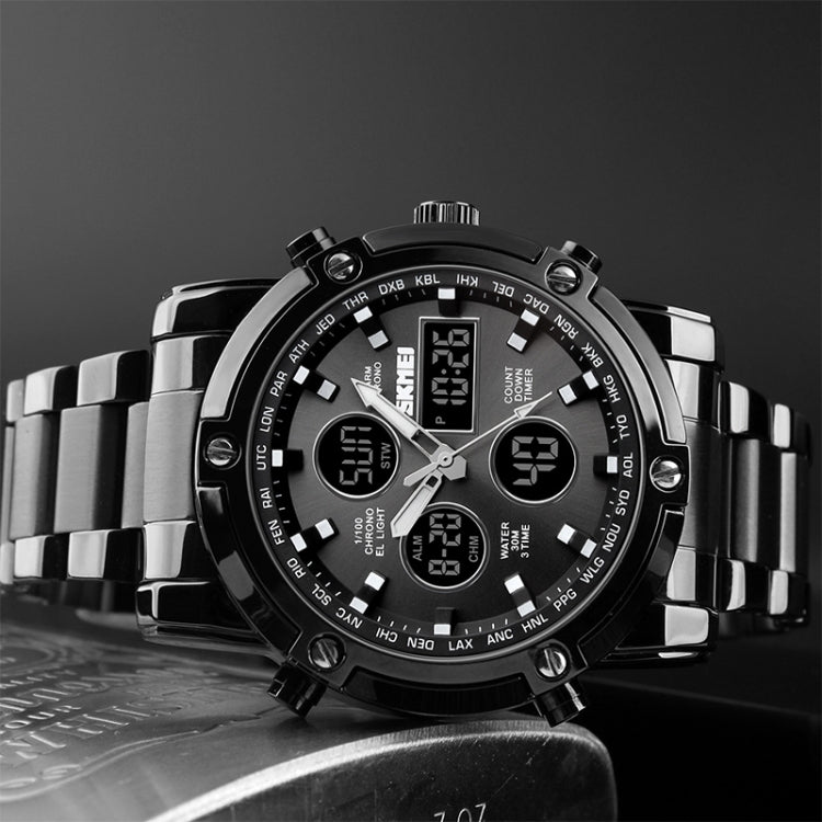SKMEI 1389 Relógio Digital Multifuncional Masculino para Negócios, Relógio de Pulso com Mostrador Grande, à Prova de Água 30m, com Bracelete em Aço Inoxidável, 1389 Prateado, 1389 Preto, 1389 Azul