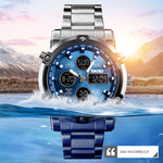 SKMEI 1389 Relógio Digital Multifuncional Masculino para Negócios, Relógio de Pulso com Mostrador Grande, à Prova de Água 30m, com Bracelete em Aço Inoxidável, 1389 Prateado, 1389 Preto, 1389 Azul