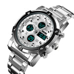 SKMEI 1389 Relógio Digital Multifuncional Masculino para Negócios, Relógio de Pulso com Mostrador Grande, à Prova de Água 30m, com Bracelete em Aço Inoxidável, 1389 Prateado, 1389 Preto, 1389 Azul