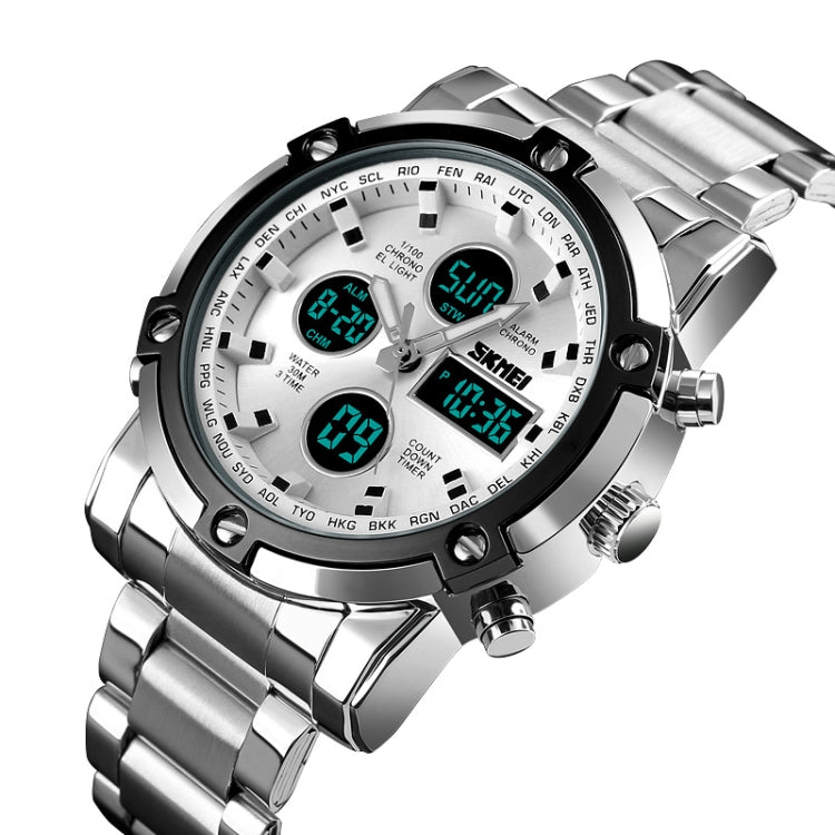 SKMEI 1389 Relógio Digital Multifuncional Masculino para Negócios, Relógio de Pulso com Mostrador Grande, à Prova de Água 30m, com Bracelete em Aço Inoxidável, 1389 Prateado, 1389 Preto, 1389 Azul