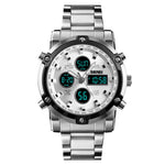 SKMEI 1389 Relógio Digital Multifuncional Masculino para Negócios, Relógio de Pulso com Mostrador Grande, à Prova de Água 30m, com Bracelete em Aço Inoxidável, 1389 Prateado, 1389 Preto, 1389 Azul