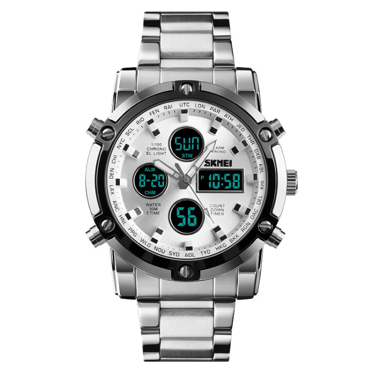 SKMEI 1389 Relógio Digital Multifuncional Masculino para Negócios, Relógio de Pulso com Mostrador Grande, à Prova de Água 30m, com Bracelete em Aço Inoxidável, 1389 Prateado, 1389 Preto, 1389 Azul