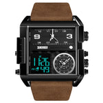 SKMEI 1391 Relógio Digital Multifuncional Masculino para Negócios, Relógio de Pulso com Mostrador Quadrado, à Prova de Água 30m, com Bracelete em Pele