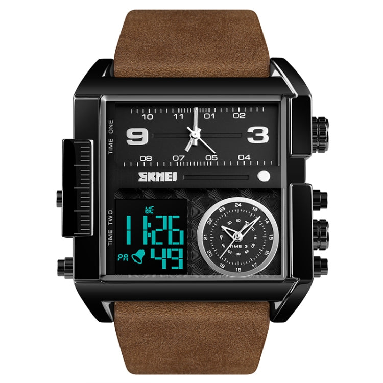 SKMEI 1391 Relógio Digital Multifuncional Masculino para Negócios, Relógio de Pulso com Mostrador Quadrado, à Prova de Água 30m, com Bracelete em Pele