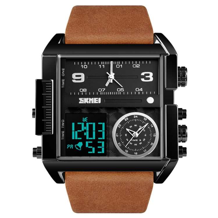 SKMEI 1391 Relógio Digital Multifuncional Masculino para Negócios, Relógio de Pulso com Mostrador Quadrado, à Prova de Água 30m, com Bracelete em Pele