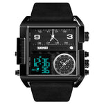SKMEI 1391 Relógio Digital Multifuncional Masculino para Negócios, Relógio de Pulso com Mostrador Quadrado, à Prova de Água 30m, com Bracelete em Pele
