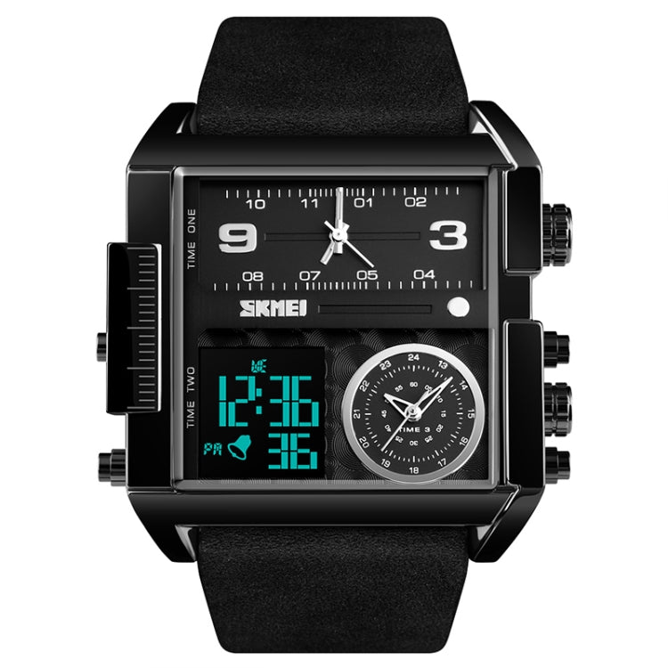 SKMEI 1391 Relógio Digital Multifuncional Masculino para Negócios, Relógio de Pulso com Mostrador Quadrado, à Prova de Água 30m, com Bracelete em Pele