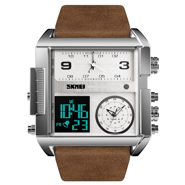 SKMEI 1391 Relógio Digital Multifuncional Masculino para Negócios, Relógio de Pulso com Mostrador Quadrado, à Prova de Água 30m, com Bracelete em Pele