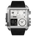 SKMEI 1391 Relógio Digital Multifuncional Masculino para Negócios, Relógio de Pulso com Mostrador Quadrado, à Prova de Água 30m, com Bracelete em Pele